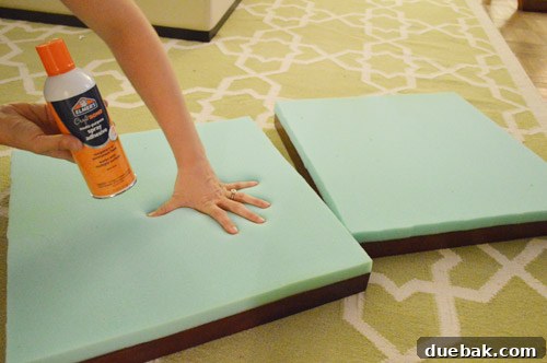 Applying spray adhesive to foam before attaching to tabletop
