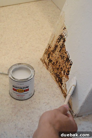 Rust spot treated with Rustoleum primer