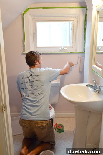 Bathroom walls painted in 'Hint of Violet'
