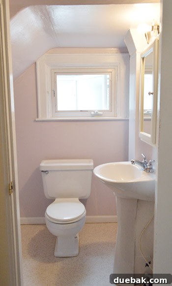 Painted bathroom with slanted ceiling