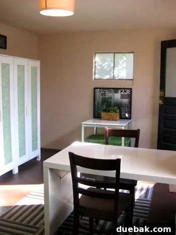 Painted Basement With Wardrobe Storage And Desk