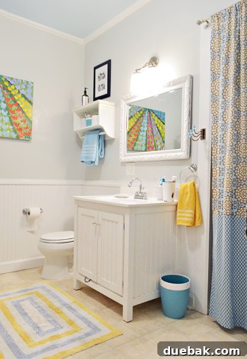 Farmhouse Drifters A Happy Country Home 9 Blue and Yellow Bathroom With Vanity