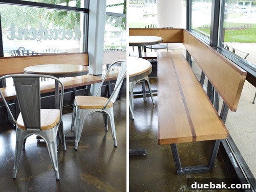 Gelati Celesti: The Store Overload Phenomenon 10 Seating details with a metal, wood, and striped bench