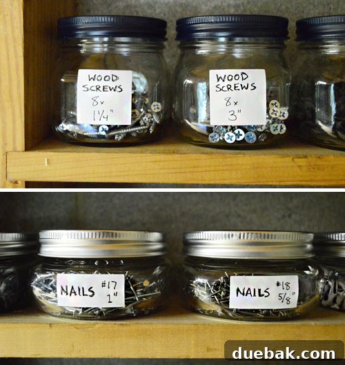 Maximize Tool Storage with a Pegboard 19 Hand-written labels on mason jars