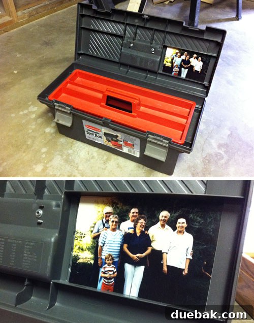 Maximize Tool Storage with a Pegboard 8 Old toolbox with family photo inside