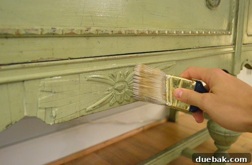 Perfectly Blending New and Existing Paint 13 Using a small brush to apply sealer to detailed areas of the buffet