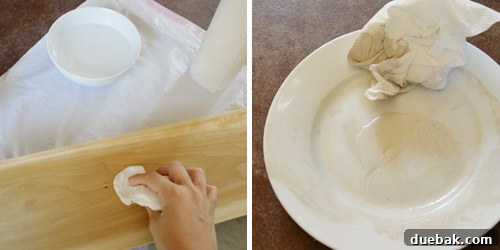 Shelf Your Tile Troubles: A DIY Cover-Up 9 Process of whitewashing the wooden floating shelf.