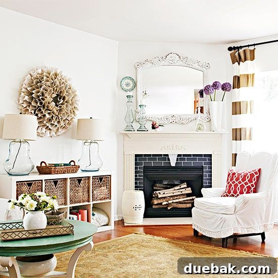 Harmonizing Furniture with a Corner Fireplace 4 Decorated corner fireplace in a living room