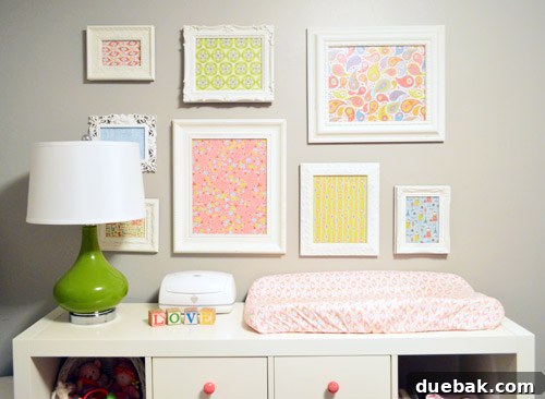 Close-up of vibrant framed craft paper art in a child's room