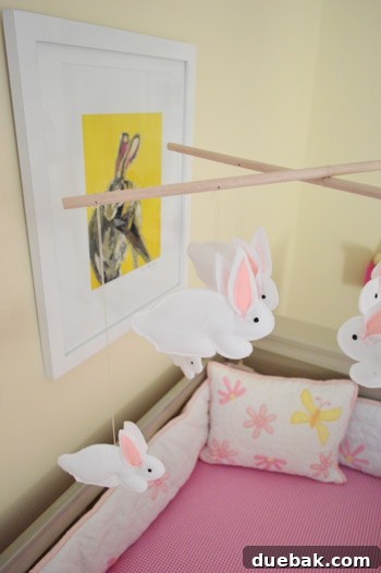 Characterful Comforts: A Home's Warm Embrace 17 Whimsical Bunny Art and Felt Mobile in Nursery