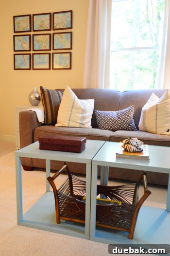 Characterful Comforts: A Home's Warm Embrace 24 Creative Office Playroom with Blue Cube Tables and Map Art