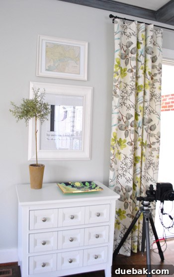 Single curtain panel project, illustrating a DIY idea that later repurposed into a headboard.