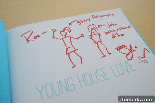 John's stick figure drawing in Roo's book, depicting Sherry fist-pumping and John looking ashamed
