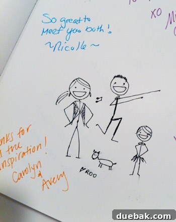 Roo's stick figure drawing in John and Sherry's book tour yearbook