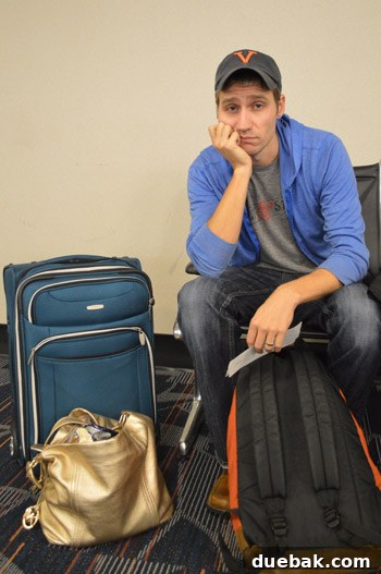 John looking tired on an early morning flight to Boston for a West Elm book event
