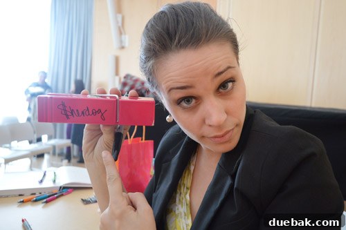 An oversized clothespin signed 'Sherdog' at the Wilton book event