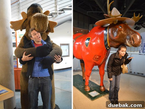 New York, Richmond, Chicago, Toronto: City Tapestry 24 John posing with a mountie moose statue in a gift shop