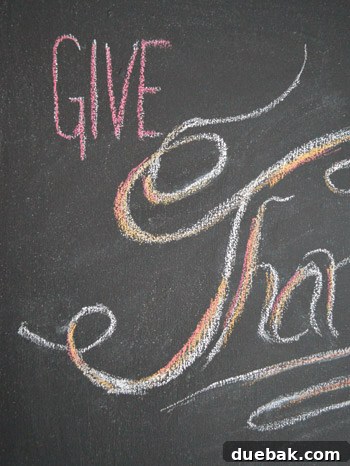 Crafting Your Thanksgiving Gratitude Board 4 Close up of Give Thanks chalk lettering on DIY magnetic chalkboard