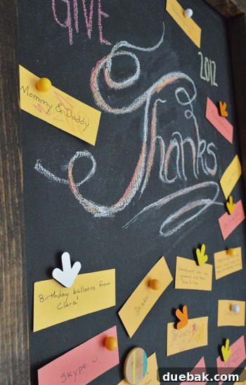 Crafting Your Thanksgiving Gratitude Board 7 Large leaning chalkboard with Give Thanks lettering with notecards of gratitude