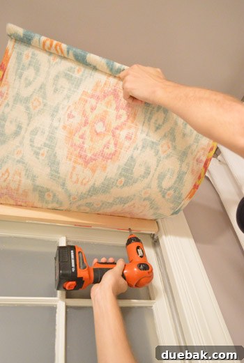 Instant Window Privacy: DIY Shades in Just 15 Minutes 10 drilling through wood piece into the top of the window frame