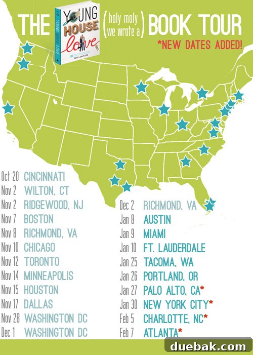 Updated Young House Love book tour dates and locations for January and February 2013.