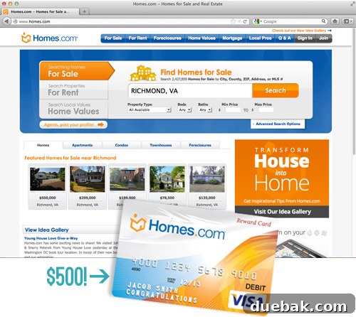 Homes.com $500 Visa Gift Card Giveaway