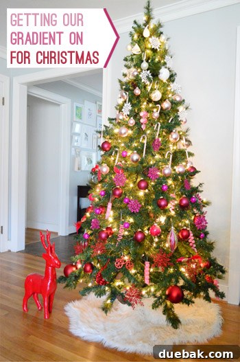 Vibrant Gradient Christmas Tree with White, Pink, and Red Ornaments