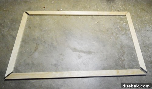 Close-up of mitered wood cuts for the mirror frame