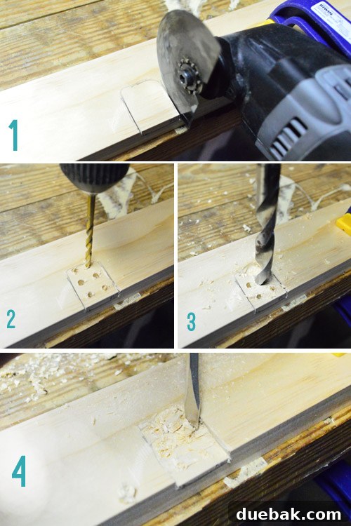 Step-by-step process of manually notching wood without a router using a drill and screwdriver