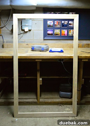 The assembled wooden frame for the bathroom mirror