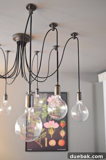 House Transformation: Finally Home 17 Close-up of the 'Edison Light' fixture from Pottery Barn and botanical print in master bedroom