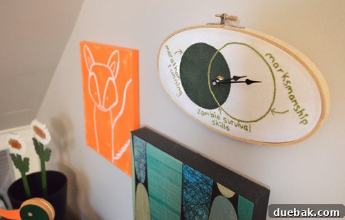 House Transformation: Finally Home 19 Embroidered Venn diagram clock by a local crafter in August's room