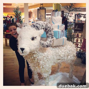 Sherry with a life-sized ram statue