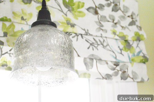 DIY Ikat window shade in the hall bathroom