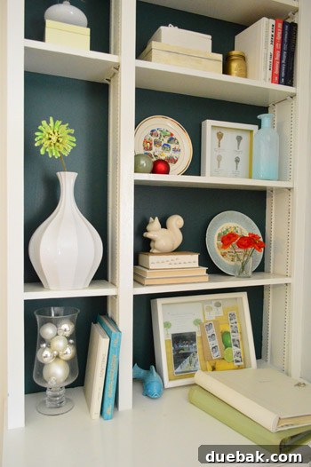 Festive Flair, Simplified 11 Built-in shelf decor with red accents and ornaments