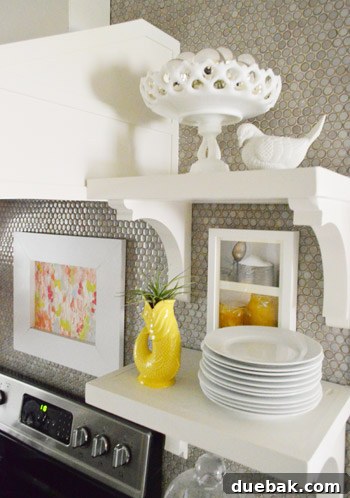 Festive Flair, Simplified 10 Open kitchen shelves with silver ornaments in a cake plate