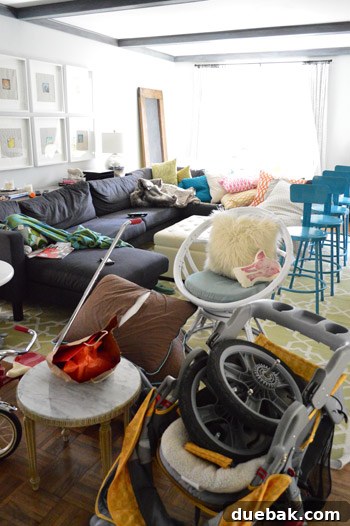 Painting Soaring Vaulted Ceilings: A Master Class 5 Living room in disarray during sunroom painting