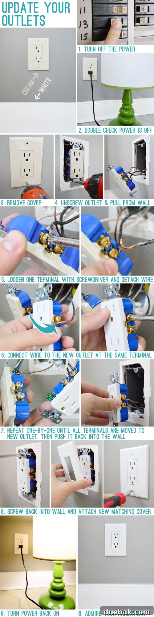 Close-up of old, discolored electrical outlets against white trim in a sunroom
