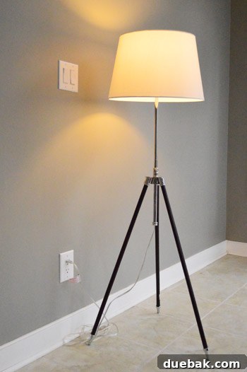 A stylish floor lamp placed in the sunroom, serving as a functional temporary lighting solution