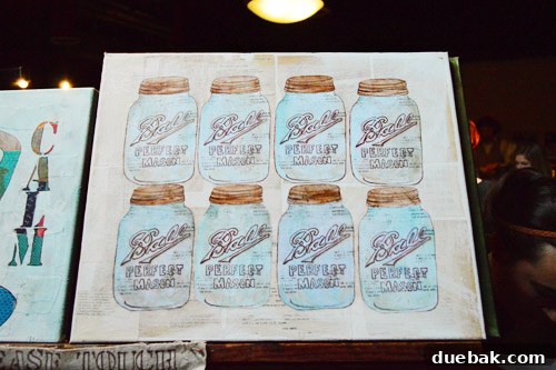 Found Studio mixed media paintings featuring mason jars, reminiscent of modern pop art