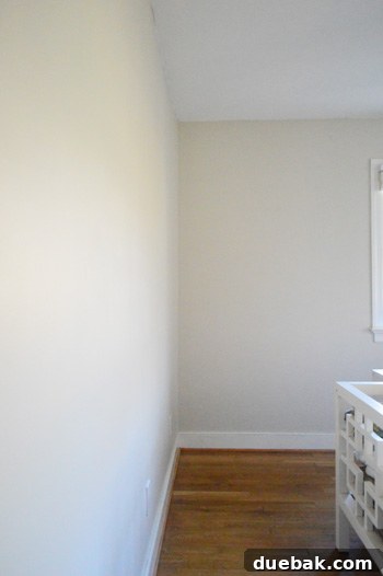 Freshly painted room interior, highlighting the clean, neutral wall color and natural light