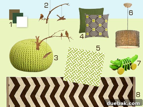 Mood board showing design ideas to adapt Clara's room for a boy