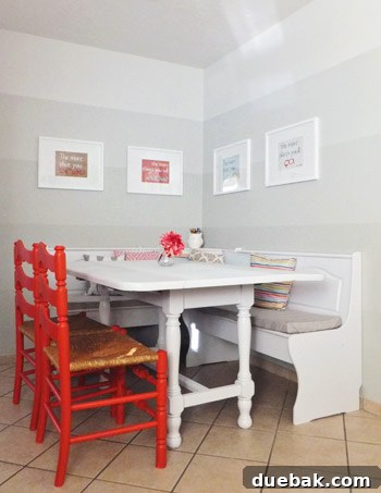Kitchen breakfast nook during renovation, showing stripped walls and initial setup