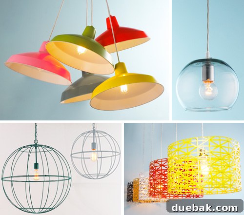 A selection of Young House Love lighting collection pieces, featuring various pendant lights and shades in a studio setting.