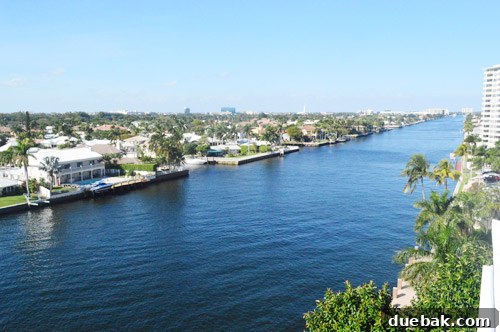 View from a hotel balcony in Fort Lauderdale, overlooking the water