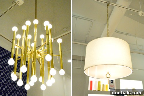 Luxurious Jonathan Adler floor lamp and table lamp with elegant bases and sophisticated shades, embodying modern luxury.