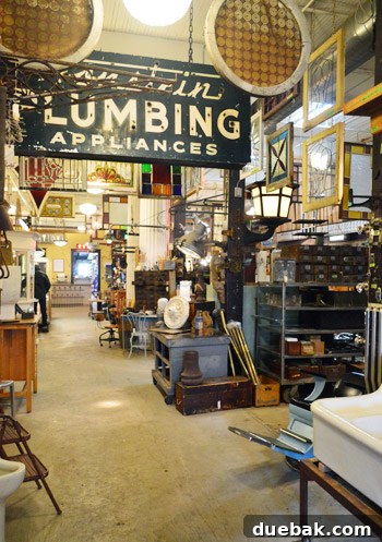 Interior view of the Rejuvenation store in Portland, showcasing architectural salvage and home decor.