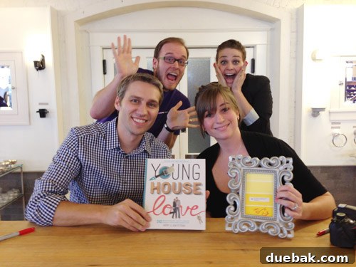 The authors with fans, staging a funny photo where the fans appear overly excited and Sherry is in the background.