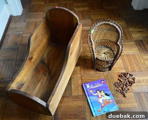 Old wooden doll cradle before makeover