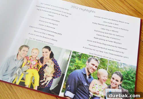 Preserving Our Year: The Family Photo Book Process 6 Front Page of Family Yearbook With Bulleted List of Highlights From 2012